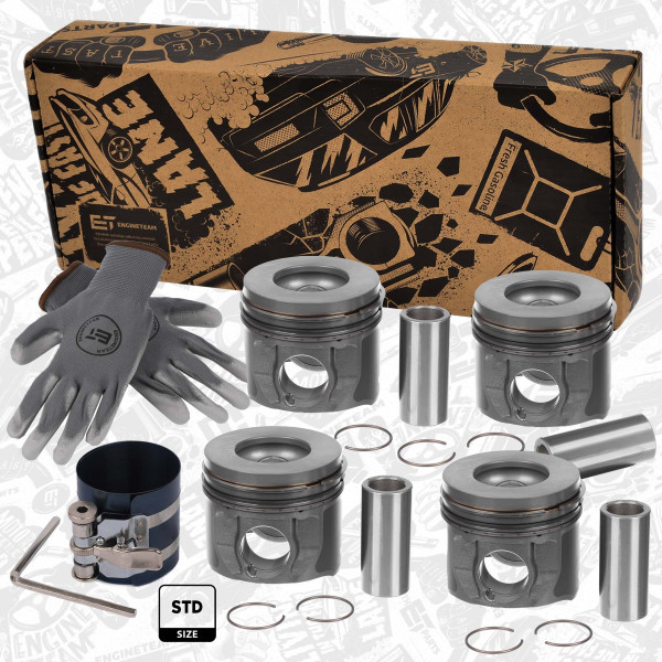 PM013900VR1, Piston with rings and pin, Repair set - complete piston with rings and pin (for 1 engine), ET ENGINETEAM, Ford Land Rover Transit DEFENDER 2,4TDCi 16V JXFC H9FA JXFA H9FB EUR4 2004+, 1373528, LR004436, 1373529, 1376491, 1376492, 6C1Q-6K100-CAB, 6C1Q-6K100-CBB, 40830600