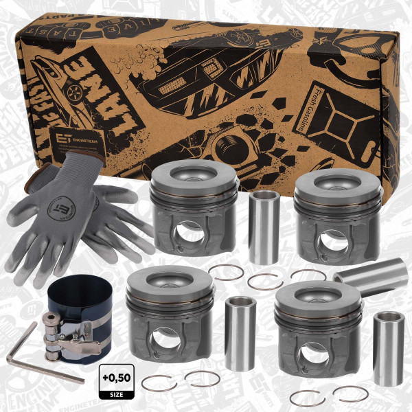 PM013950VR1, Piston with rings and pin, Repair set - complete piston with rings and pin (for 1 engine), ET ENGINETEAM, Ford Land Rover Transit DEFENDER 2,4TDCi 16V JXFC H9FA JXFA H9FB EUR4 2004+, 40830620
