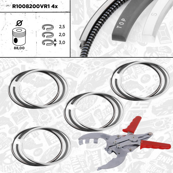4x Piston Ring Kit - R1008200VR1 ET ENGINETEAM - 6110300024, 6110300324, 800048010000