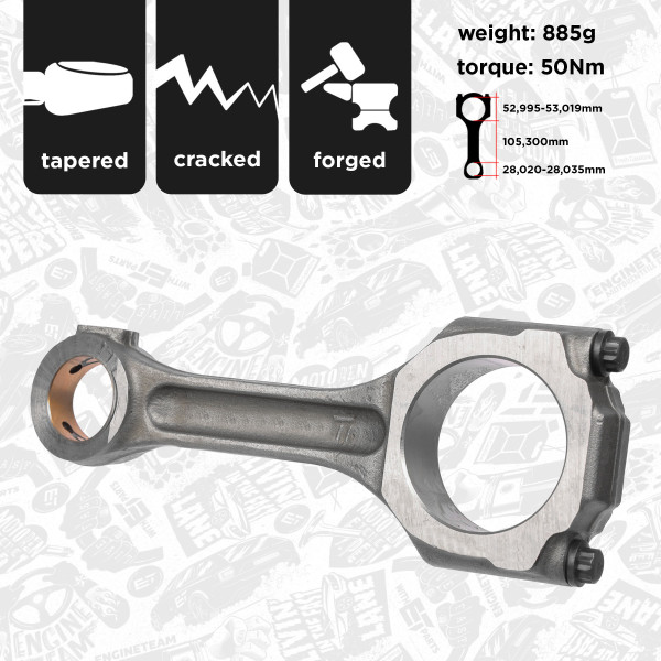 OM0027, Connecting Rod, ET ENGINETEAM, Hyundai Accent Elantra Tuscon Grandeur Santa Fé Kia Cee´d Sportage Cerato Mitsubishi Colt Chevrolet Captiva Cruze Lacetti Epica Opel Antara D3EA D4EA D4EB Z20DMH, 23510-27300, 2351027300, 42550, CO006400