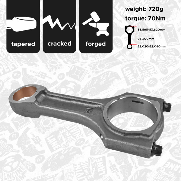 OM0036, Connecting Rod, ET ENGINETEAM, BMW MINI 1 X3 2 X5 3 Countryman Clubman Roadster 2,0 Turbo 120 d  2003+, 11247807345, 11248473776, 11248508023, 40720, CO006000