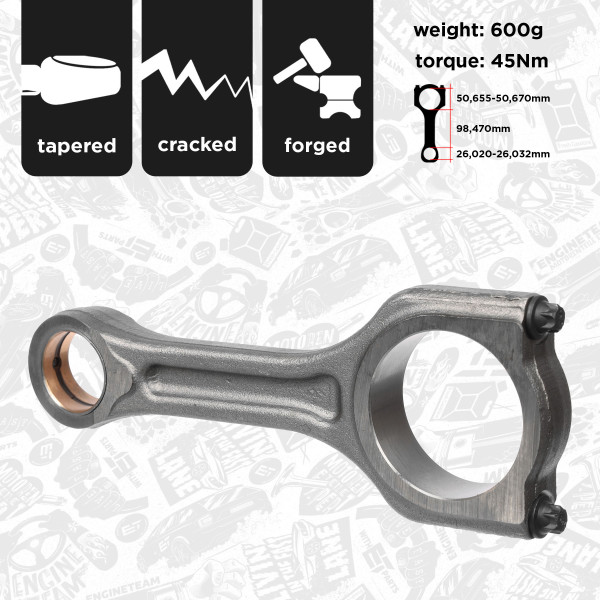 OM0047, Connecting Rod, ET ENGINETEAM, Citroën C2/C3/C4/C5 Berlingo Xsara Ford B-Max C-Max Fiesta Focus Mini Cooper(R56) Peugeot 206/207/307/308/407/1007/3008/5008 Partner Volvo C30/S40/S60/V50/V60 9HZ DV6TED4 AEDA UGJC 1,5TDCi/1,6HDi 2004+, 0603C0, 0603.C0, 60392, 0603.92, 1569495, 7M5Q6200AD, 7M5Q6200AE