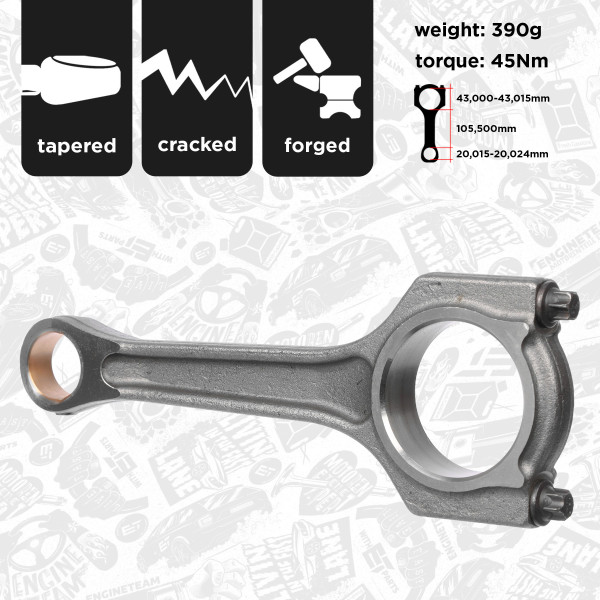 OM0076, Ojnice, Ojnice motoru 1,0 EcoBoost , ET ENGINETEAM, Ford B-Max C-Max Fiesta Focus Transit Courier Mondeo M2D2 M2GA SFCB 1,0 EcoBoost 2012+, CM5G-6205-FA, CM5G-6205-EC, CM5G6205FA, CM5G6205EC