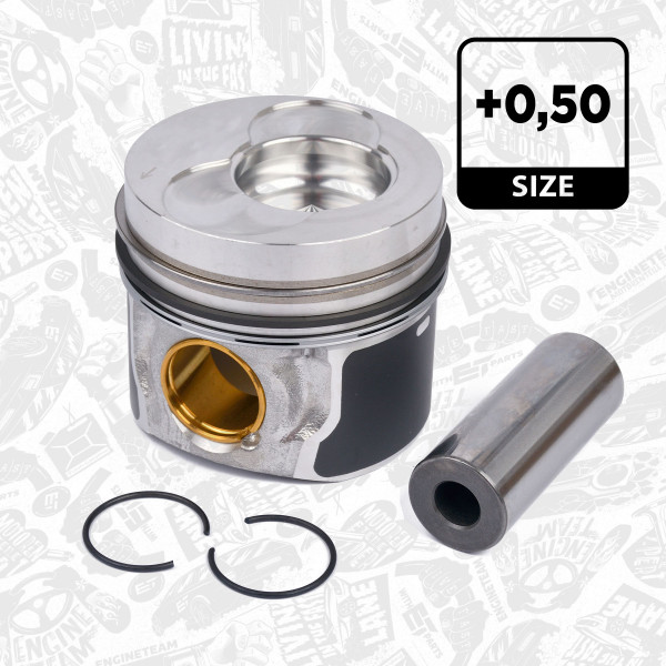 PM001950, Piston with rings and pin, Complete piston with rings and pin, ET ENGINETEAM, Skoda VW Audi Seat 1,9TDI 2000-2009, 0308702, 99471620, 71-5049-50