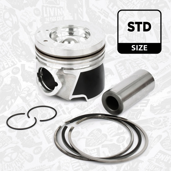 PM004100, Piston with rings and pin, Complete piston with rings and pin, ET ENGINETEAM, Hyudai i20/i30/Elantra, Kia Carens/Ceed/Soul/Venga 1,6CRDi D4FB 2005+, 23410-2A961, 23410-2A962, 23410-2A963, 23410-2A964, 23410-2A965, 87-434200-00, 23040-2A960, 407721DB
