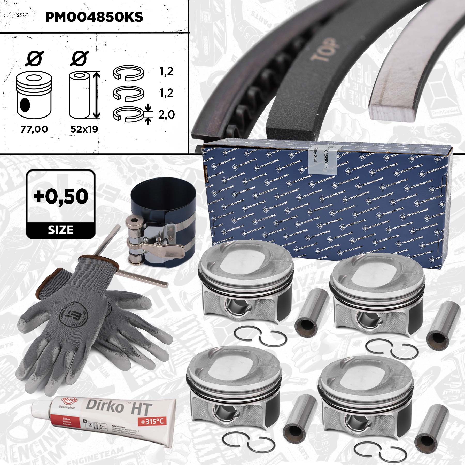 Piston kit - PM004850KS ET ENGINETEAM - 40477620, 87-429907-00 