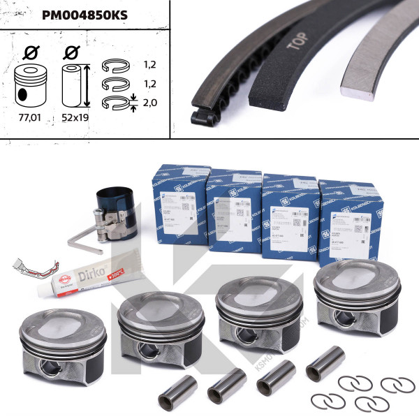 PM004850KS, Piston with rings and pin, Repair set - complete piston with rings and pin (for 1 engine), Piston kit, ET ENGINETEAM, 40477620S Skoda Superb, VW Scirocco, Audi A3, Seat Altea 1,4 TSI CAXA CAXC 2007+, 40477620, 87-429907-00