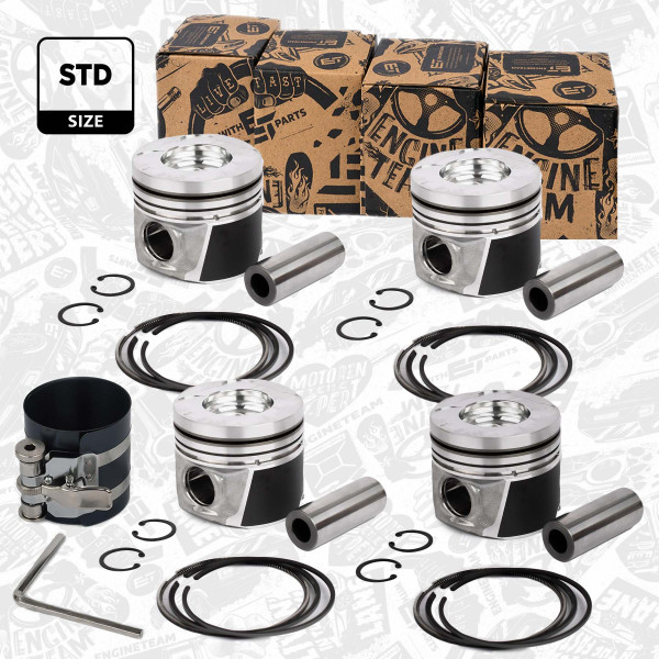 PM005500VR1, Piston with rings and pin, Complete piston with rings and pin, Piston kit, ET ENGINETEAM, Nissan Cabstar King Cab Navara NP300 Pathfinder 2,5TD 2,5dCi YD25DDTi 2006+, A2010-EC00B, A2010-EC01B, A2010-EC02B, A2010-EC08B, A2010-EC09B