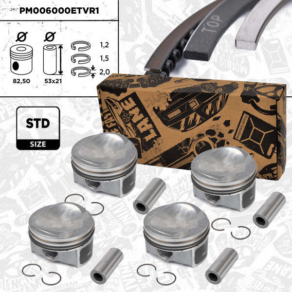 PM006000ETVR1, Sada pístů, Píst komp. - repair kit 1,8TFSI 16V/čep 21,00mm, ET ENGINETEAM, Skoda Superb, VW Tiguan, Audi Seat 1,8TSi BYT BZB CEAA 2006+, 06H107065BK, 06H107099AE, 06H107065T, 06J107065AG, 40251600