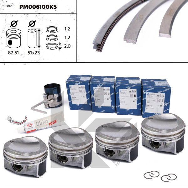 PM006100KS, Piston with rings and pin, Repair set - complete piston with rings and pin (for 1 engine), ET ENGINETEAM, 40761600S , 06H107065BF, 06H107065BS, 06H107065CP, 06H107065DF