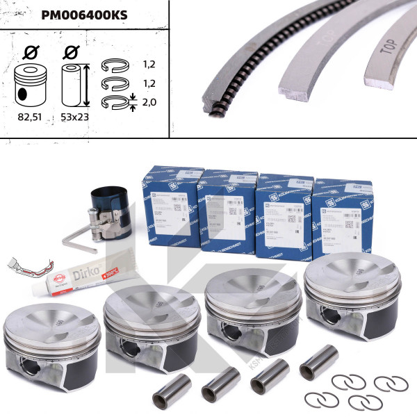 PM006400KS, Piston with rings and pin, Repair set - complete piston with rings and pin (for 1 engine), ET ENGINETEAM, 40759600S , 06H107065BD, 06H107065BH, 06H107065CM, 06H107065DD