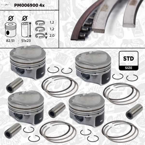 PM006900ETVR1, Sada pístů, Píst komp.1,8TFSI 16V/čep 23mm - repair kit, ET ENGINETEAM, Audi Seat Škoda VW A3 A4 TT Exeo Altea Altea XL Toledo Yeti Superb Octavia Passat Golf CDAA CDHB 1,8 TFSI 2009+, 06H107065DL, 06H107065CP, 41197600