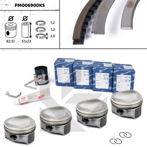 PM006900KS, Piston with rings and pin, Repair set - complete piston with rings and pin (for 1 engine), Piston kit, ET ENGINETEAM, 41197600S , 06H107065DL, 06H107065CP, 41197600