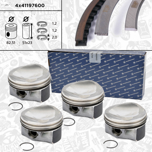 PM006900KSVR1, Sada pístů, Píst komp. - repair kit 1,8TFSI 16V/čep 23mm, ET ENGINETEAM, Audi Seat Škoda VW A3 A4 TT Exeo Altea Altea XL Toledo Yeti Superb Octavia Passat Golf CDAA CDHB 1,8 TFSI 2009+, 06H107065DL, 06H107065CP, 41197600