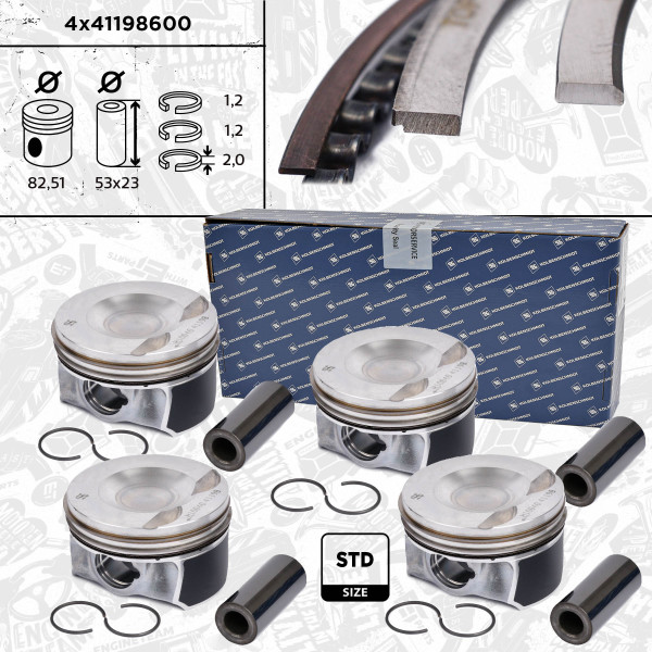 PM007000KSVR1, Sada pístů, Píst komp. - repair kit 2,0TFSi 16V, ET ENGINETEAM, Skoda Superb Octavia, VW Golf Tiguan Transporter 2,0TSI CCZA 2009+, 06H107065DM, 028PI00134000, 41198600