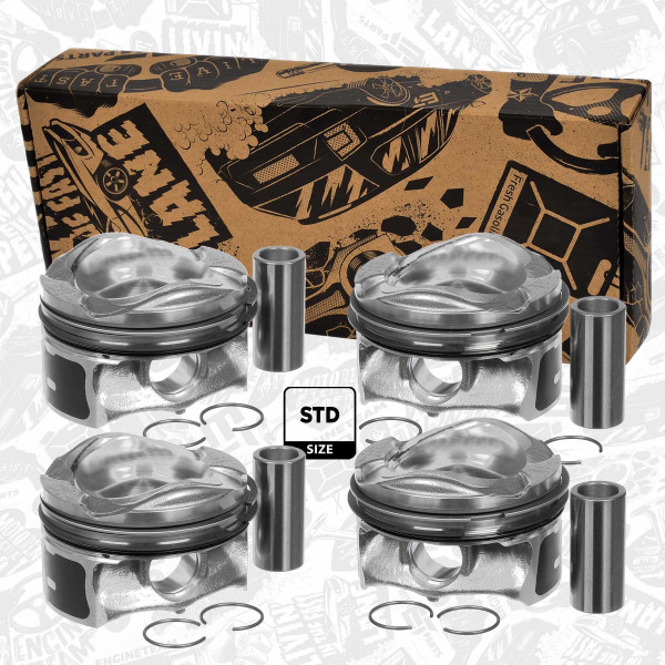 PM008400VR1, Sada pístů, Píst repair kit 1,6i EcoBoost/trapéz, ET ENGINETEAM, Ford Volvo C-Max II Focus III Mondeo S60 II V40 V60 1,6 EcoBoost T4 T3 JQDA JQMB 2010+, 1840289, CJ5Z6108A, CJ5Z-6108-A, 40883600
