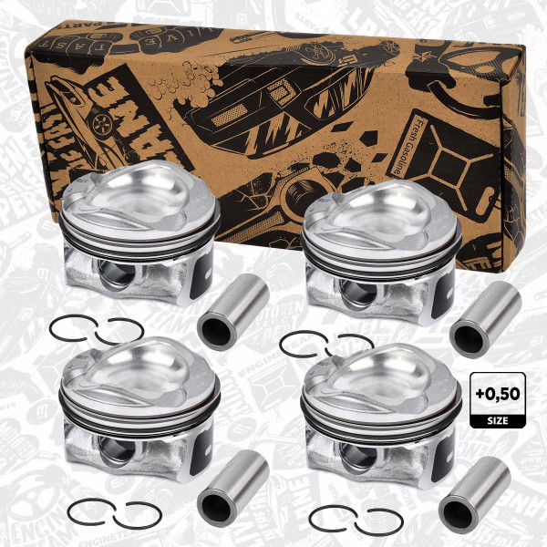 PM008450VR1, Sada pístů, Píst repair kit 1,6i EcoBoost/trapéz, ET ENGINETEAM, Ford Volvo C-Max II Focus III Mondeo S60 II V40 V60 1,6 EcoBoost T4 T3 JQDA JQMB 2010+