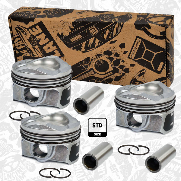 PM008500VR1, Sada pístů, Píst komp. - repair kit 1,0 EcoBoost, ET ENGINETEAM, Ford B-Max C-Max Fiesta Focus Transit Courier Mondeo M2D2 M2GA SFCB 1,0 EcoBoost 2012+, 1832679, CM5Z-6108-D, CM5Z6108D, 41949600, 854250, 857020