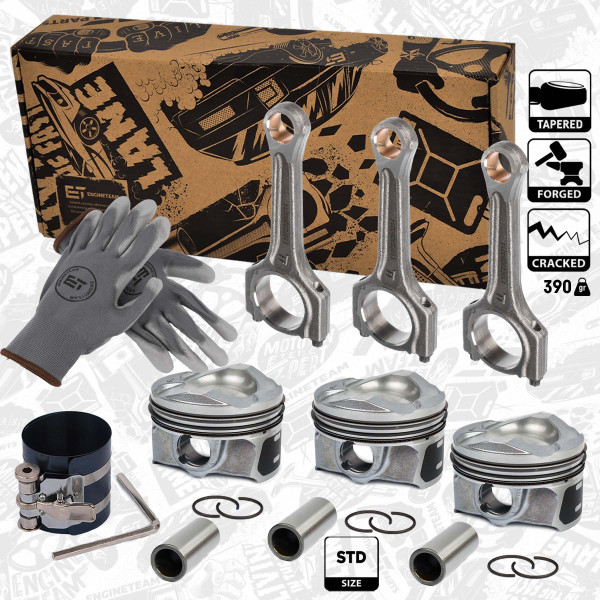 PM008500VR3, Sada pístů + ojnic, Píst komp. - repair kit 1,0 EcoBoost /vč. Ojnice, ET ENGINETEAM, Ford B-Max C-Max Fiesta Focus Transit Courier Mondeo M2D2 M2GA SFCB 1,0 EcoBoost 2012+, CM5G-6205-FA, CM5G-6205-EC, CM5G6205FA, CM5G6205EC, 1832679, CM5Z-6108-D, CM5Z6108D, 41949600, 854250, 857020