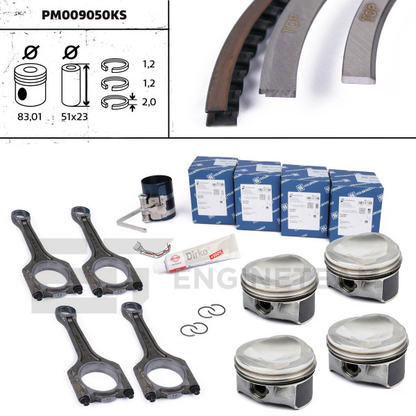 PM009050KS, Piston with rings and pin, Repair set - complete piston with rings and pin (for 1 engine), Piston Set + conrods, ET ENGINETEAM, 41197620S + 50009180