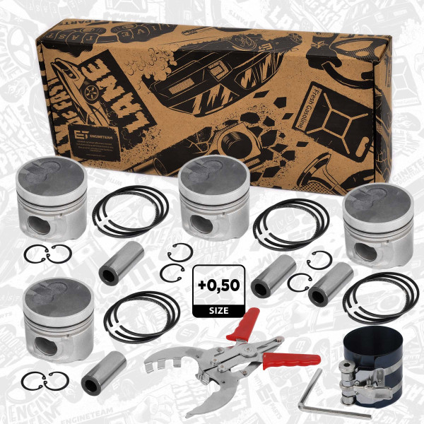 PM010150VR2, Sada pístů, Píst komp.2,5Di - repair kit/čep 32,00mm,kleště,inst., ET ENGINETEAM, Dodge Ford Hyundai Galloper H100 Mitsubishi L200 Pajero Montero Montero Sport D456T 2001-2006 K74T K94W V24W V44W V64W V74W