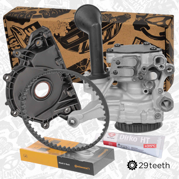 PU0175VR2, Sada olejového čerpadla, Pumpa olej2,0TDi CLHA od 2014 / 29 zubů/s řemenem,těsněním, ET ENGINETEAM, Audi Seat Skoda VW Q3 TT A3 Terraco Leon Alhambra Ateca Yeti Superb Octavia Karoq Kodiaq Tiguan Sharan Golf Arteon Caddy 2,0 TDI CLHA DCZA 2014+, 04L145208H, 04L145208K, 04L115264A, 04L103151A, D176501A1, 7.24808.32.0