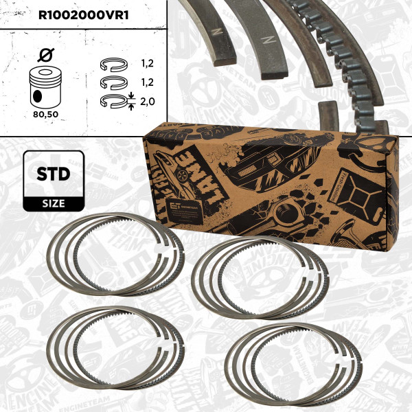 R1002000VR1, 4x Kolbenringsatz, ET ENGINETEAM, Fiat Doblo/Multipla/Stilo 1,6i 182 B6.000 2000+, 71718102, 08-124800-00, 9-2097-00