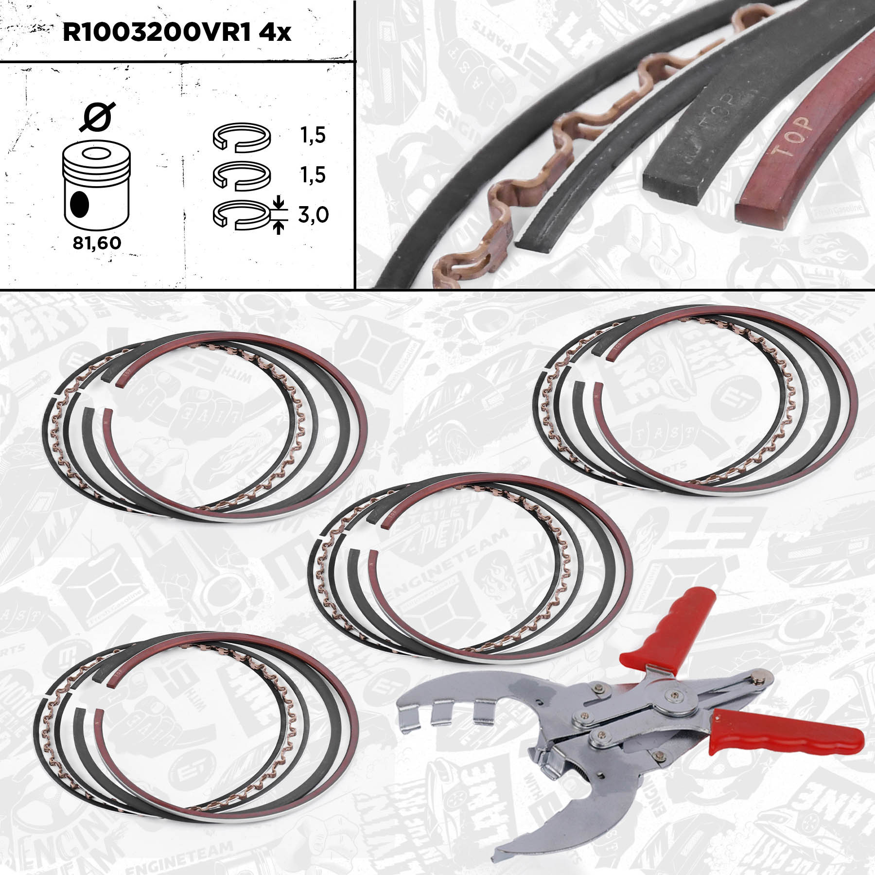 4x Piston Ring Kit - R1003200VR1 ET ENGINETEAM - 630549, 630550  