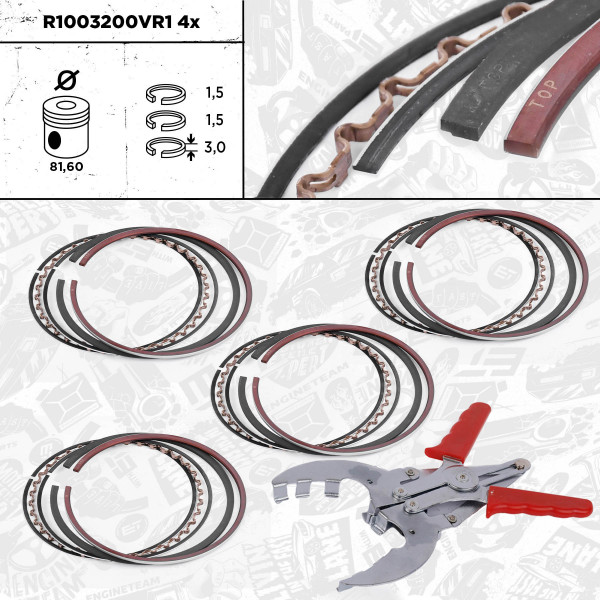 4x Piston Ring Kit - R1003200VR1 ET ENGINETEAM - 630549, 630550, 632112