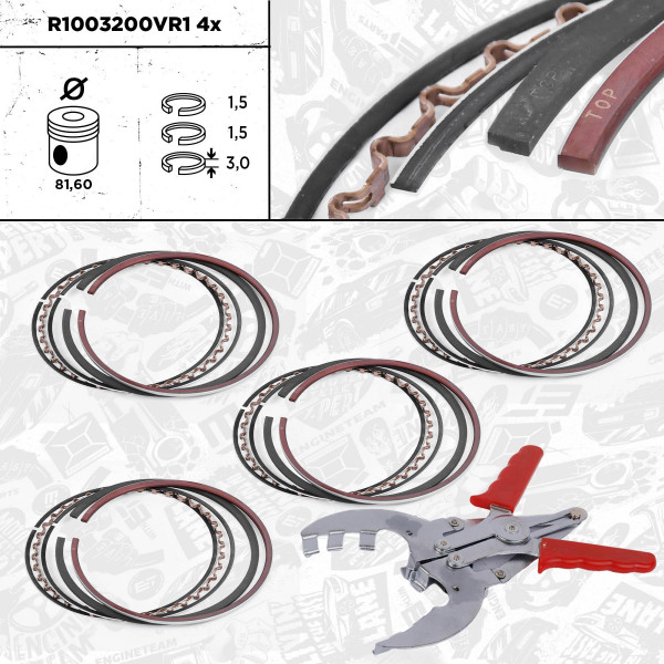 R1003200VR1, 4x Kolbenringsatz, ET ENGINETEAM, Opel Astra F/Vectra B 1,8/2,5i 1993-2000
, 630549, 630550, 632112, 90412248, 90412249, 90486584, 08-307700-00, 800040320000, 800040340000