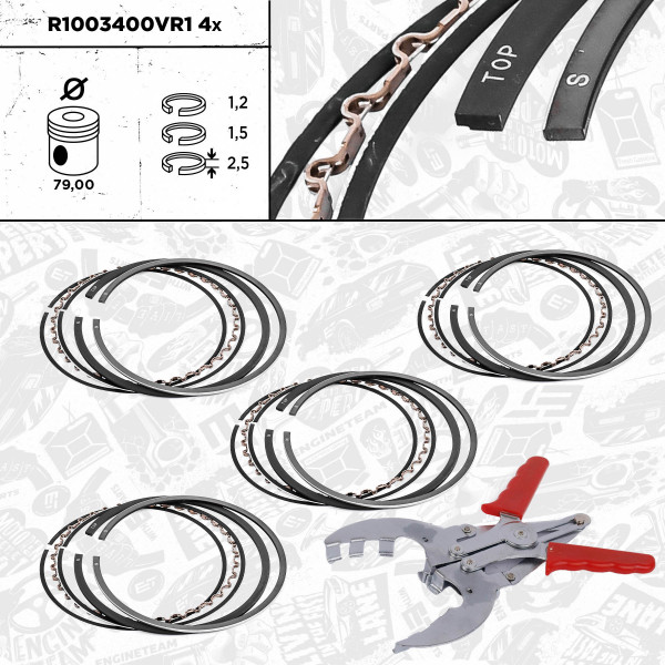 R1003400VR1, 4x Kolbenringsatz, ET ENGINETEAM, Opel Astra F/G/Vectra B 1,6i X 16 XE/X16 XEL 1994-2005, 08-307800-00, 800039710000, 800039740000