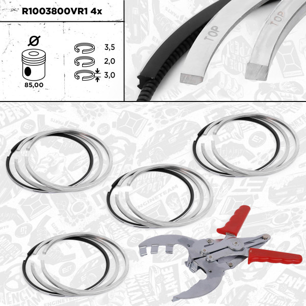 R1003800VR1, 4x Sada pístních kroužků, Sada píst.kr.(4) - repair kit 2,0HDi, ET ENGINETEAM, Citroen Fiat Ford Peugeot Volvo Berlingo C5 Focus 308 Partner 2,0/2,2HDi/JTD/TDCi/D 1998+, 9569148880, 08-114700-00, 800045910000, 800045940000