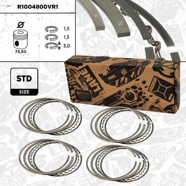 R1004800VR1, 4x Sada pístních kroužků, Sada píst.kr.(4) - repair kit 1,4i , ET ENGINETEAM, Skoda Fabia Octavia 1,4i AMD AME AQW ATZ AZE 1999+, 047198151A, 05961N0, 800057710000, 9-4207-00, 800057740000