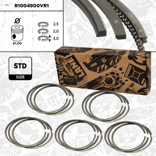 R1004900VR1, 5x Sada pístních kroužků, Sada píst.kr.(5) - repair kit 2,5TDI, ET ENGINETEAM, Audi VW A6 100 C4 Crafter Multivan Phaeton Polo Transporter AAT AEL AJT 2,5 TDI 2003+, 046198151A, 070198151, 074198151, 07Z198151, 03048N0, 08-421000-00, 800001110000, 9-5041-00, 03048V0, 08-501500-00, 800001150000, 03490N0