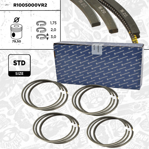 R1005000VR2, 4x Kolbenringsatz, ET ENGINETEAM, Skoda VW Audi Seat 1,9D/TDI/SDI 1985-2009, 028198151, 028198151B, 028198151A, 033198151, 03020N0, 08-114900-00, 800000810000, 9-5045-00, 03055V0, 08-990100-00, 800051610000, 9-5048-00, 800051640000