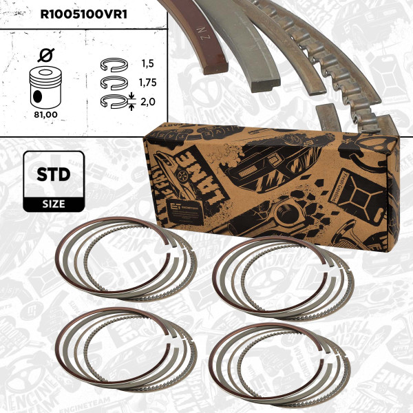 R1005100VR1, 4x Piston Ring Kit, ET ENGINETEAM, Skoda VW Audi Seat 1,8i 1996-2010, 058198151B, 03304N0, 08-502900-00, 800045010000, 9-5074-00, 03316N0, 800045040000