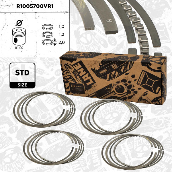 R1005700VR1, 4x Sada pístních kroužků, Sada píst.kr.(4) - repair kit 1,6/75kW Oct., ET ENGINETEAM, Skoda VW Audi Seat 1,6i 1994+, 06B198151A, 03077N0, 08-148300-00, 800049811000, 800049841000