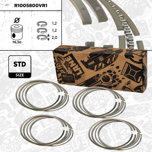 R1005800VR1, 4x Piston Ring Kit, ET ENGINETEAM, Skoda VW Seat 1,4i 1997-2010, 036198151K, 02822N0, 08-436900-00, 800051410000, 9-5096-00, 800051440000
