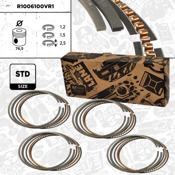 4x Piston Ring Kit - R1006100VR1 ET ENGINETEAM - 030198151F, 032107301H, 030198151E