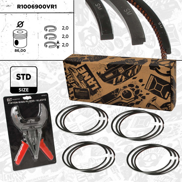 R1006900VR1, 4x Sada pístních kroužků, Sada píst.kr.(4) - repair kit 2,2 HDi/TDCi, ET ENGINETEAM, Citroën Fiat Ford Peugeot Jumper Ducato Transit Mondeo Boxer 2,2 HDi/TDCi  CYFA 4HG 2004+, 71717375, 71737072, 013RS001140N0, 800075210000, 01570N0
