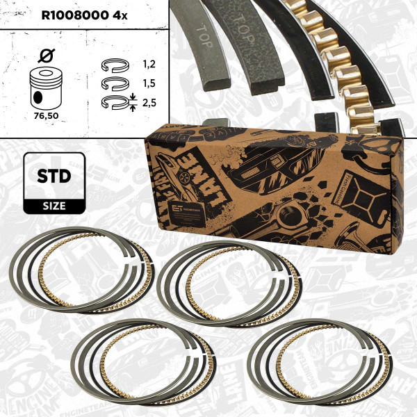 R1008000VR1, 4x Sada pístních kroužků, Sada píst.kr.(4) - repair kit 1,6, ET ENGINETEAM, Skoda VW Seat 1,4/1,6i 1992-2005, 032107301H, 032107311C, 03032N0, 08-103100-00, 800026110000, 08-502800-00, 800026140000