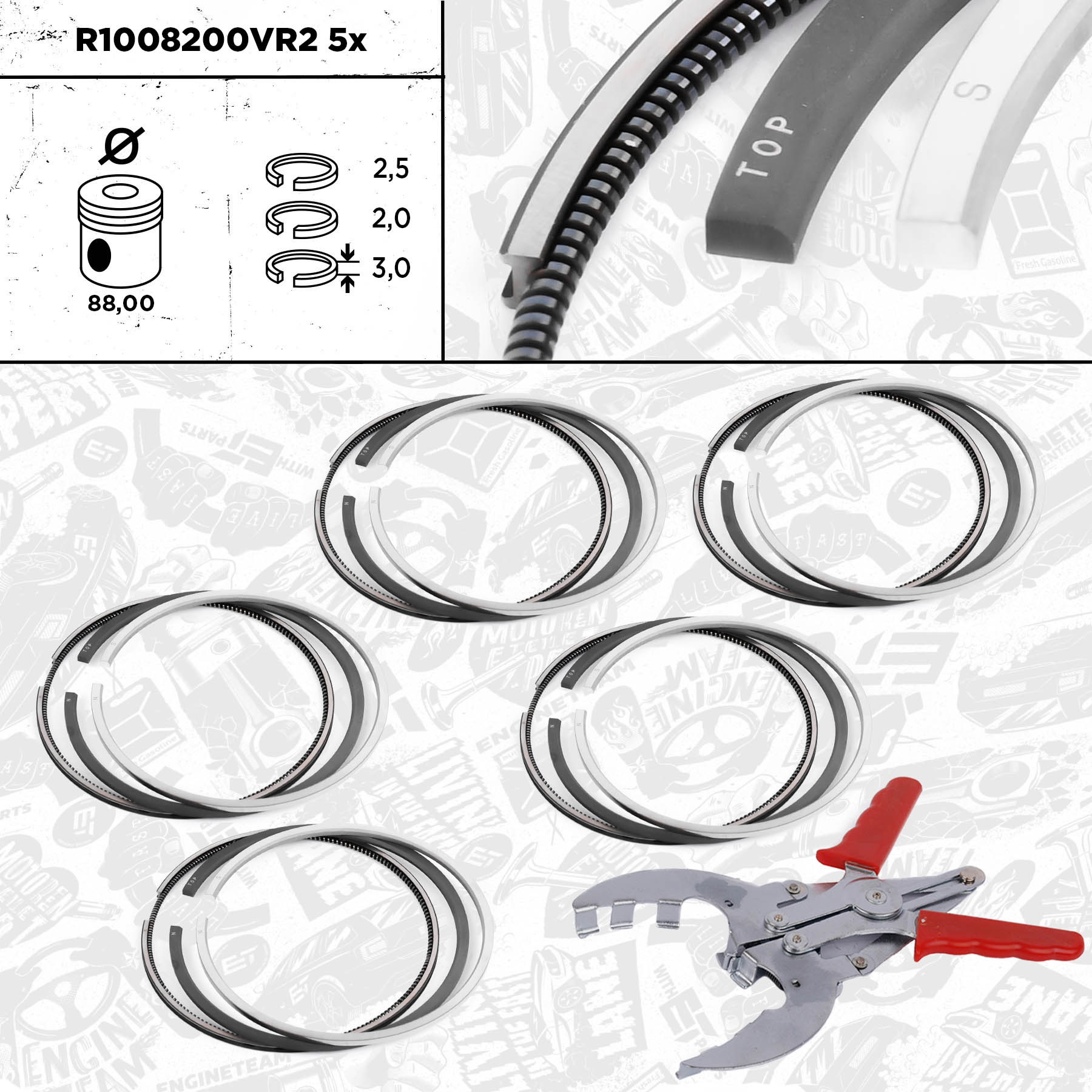 5x Piston Ring Kit - R1008200VR2 ET ENGINETEAM - 6110300024 
