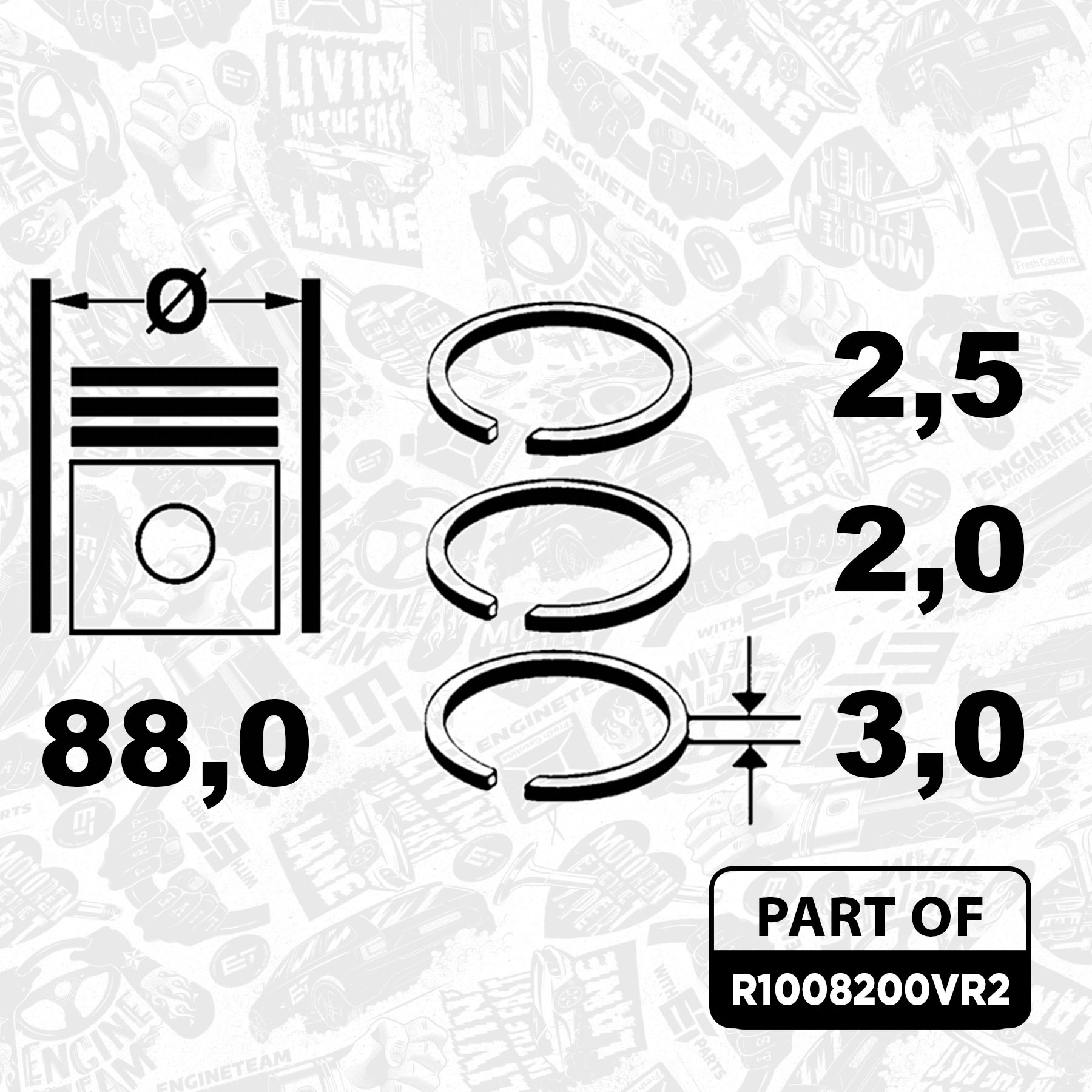 5x Piston Ring Kit - R1008200VR2 ET ENGINETEAM - 6110300024 
