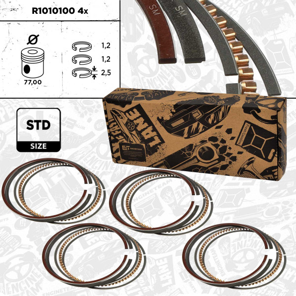 R1010100VR1, 4x Sada pístních kroužků, Sada píst.kr.(4) - repair kit 1,6i, ET ENGINETEAM, Mini Cooper Works Clubmann R52 R53 W11B16A W10B16A 2005+, 11257508555, 11257520133, 7508555, 08329N0, 08-433500-00, 800073610000
