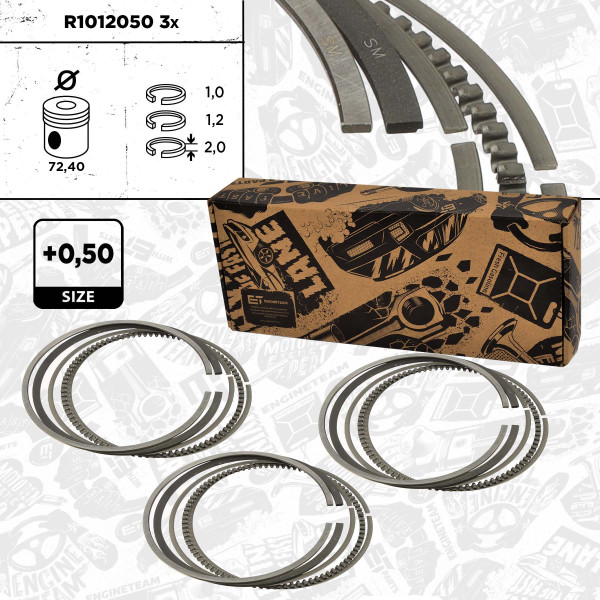 3x Piston Ring Kit - R1012050VR1 ET ENGINETEAM