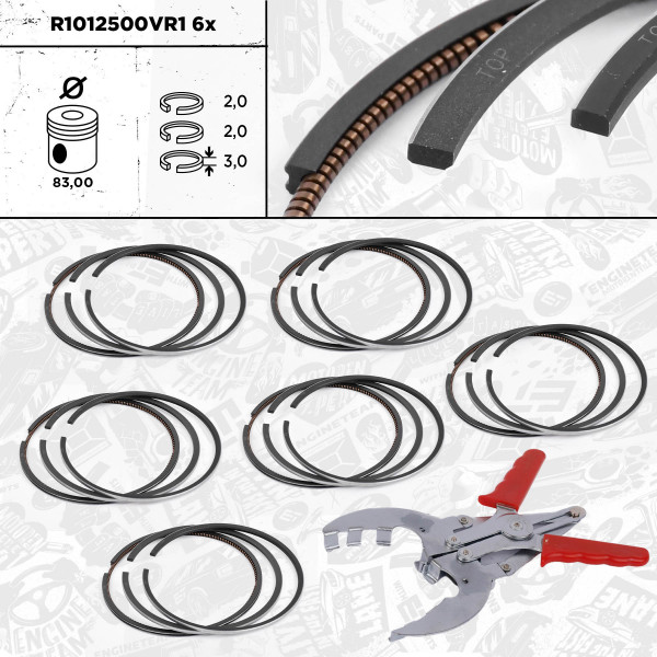 R1012500VR1, 6x Sada pístních kroužků, Sada píst.kr.(6) - repair kit 2,7/3,0 TDI, ET ENGINETEAM, Audi VW A4 A6 A8 Q7 Phaeton Touareg BMK BUG 2,7 / 3,0 Tdi 2004+, 059198151M, 02816N0, 08-434300-00