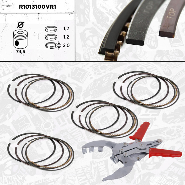 R1013100VR1, 4x Sada pístních kroužků, Sada píst.kr.(4) - repair kit, ET ENGINETEAM, Audi Seat Škoda VW A1 A3 Q3 Ateca Leon Arona Fabia Karoq Octavia Caddy Golf Passat 1,4 TSI CZDA DADA 2014+, 04E198151AB, 04E198151B, 04E198151F, 04E198151K, 04E198151M, 04E198151N