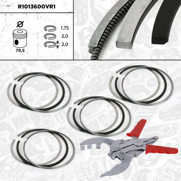 R1013600VR1, 4x Sada pístních kroužků, Sada píst.kr.(4) - repair kit, ET ENGINETEAM, Audi Seat VW Skoda A3 Q2 Arona Leon Octavia Golf Tiguan Touran CXXA CRKA 1,6 TDI 2015+, 04L198151H, 04L198151A