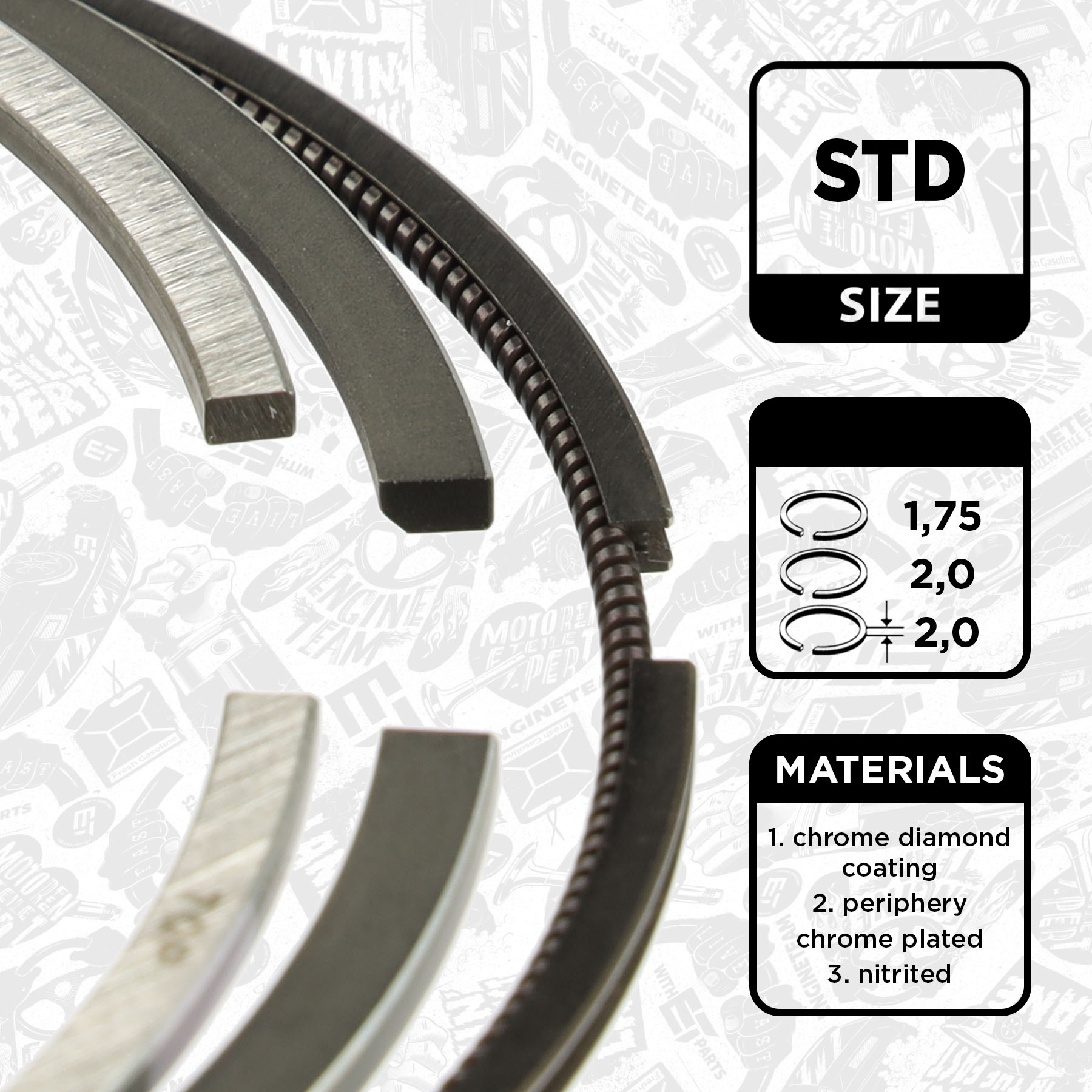 Piston Ring Kit - R1014300 ET ENGINETEAM - 059198151N, 95810392710 