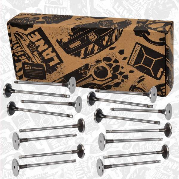 VS0018, Sada ventilů, sací/výfukový ventil, Ventil set IN/EX 2,5dCI/2,5DTI, ET ENGINETEAM, Nissan Interstar Primastar Opel Movano Vivaro Renault Espace Grand-Espace Laguna Master Trafic Vel-Satis G9U*/G9T* 2,5dCI/2,5DTI 2000+, 13201-00QAD, 4506083, 7701472669, 4506084, 7701472670, 13202-00QAD, 539020, R6237/S, V94513, 539021, R6238/BM, V94514